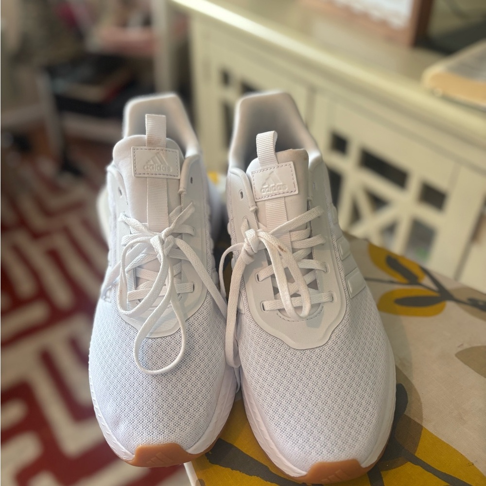 Adidas White Mesh Sneakers with Tan Sole